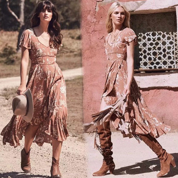 Camel Garden Party Boho Floral Dress - Picture 3 of 7